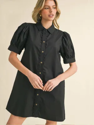 Solid Shirt Dress with Swirl Trim