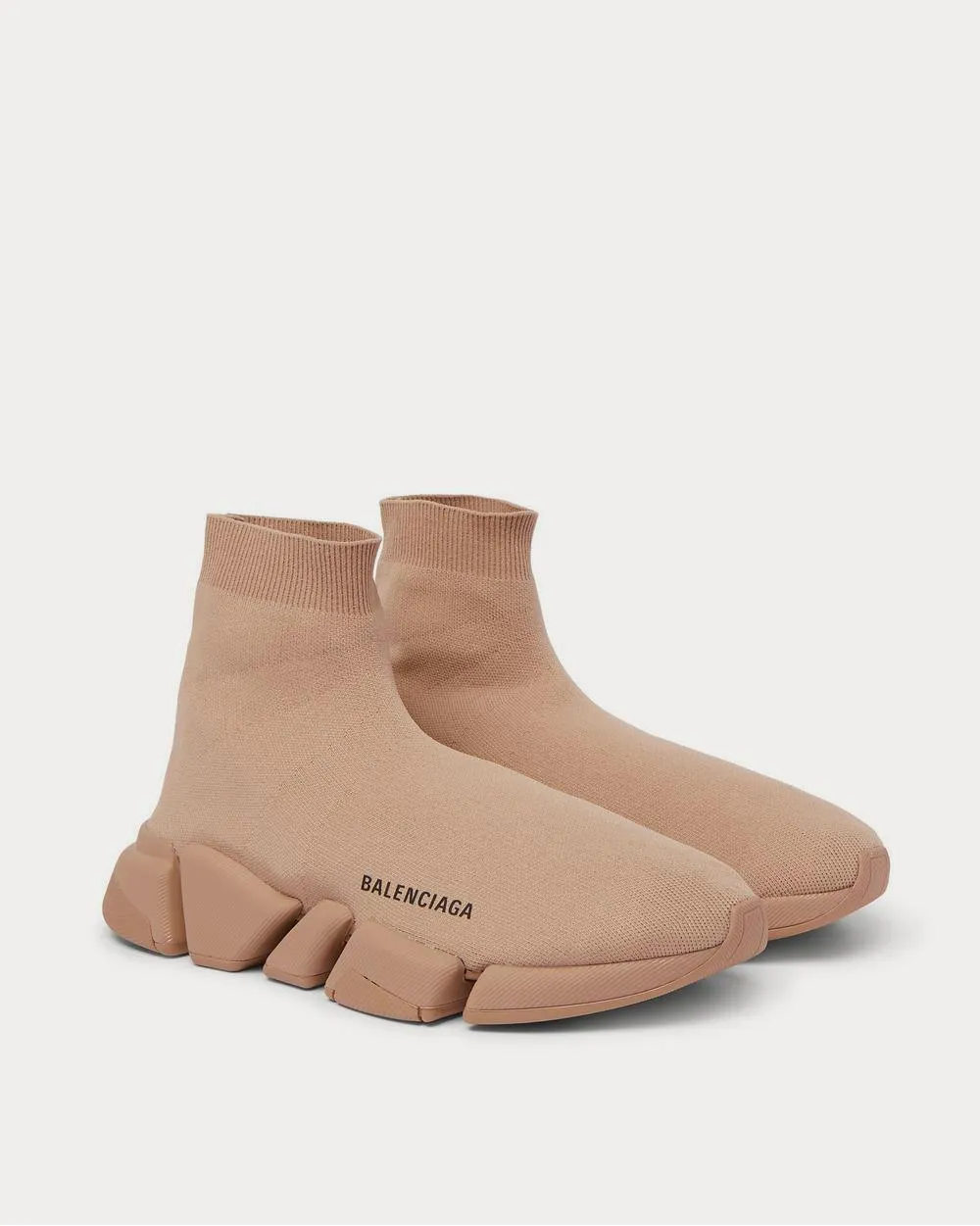 Speed 2.0 Logo-Print Stretch-Knit Slip-On  Beige high top sneakers