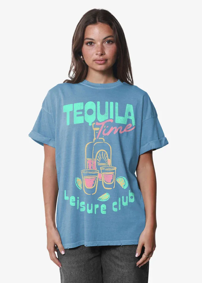 Tequila Time Boyfriend Tee - Denim Blue | Girl Dangerous