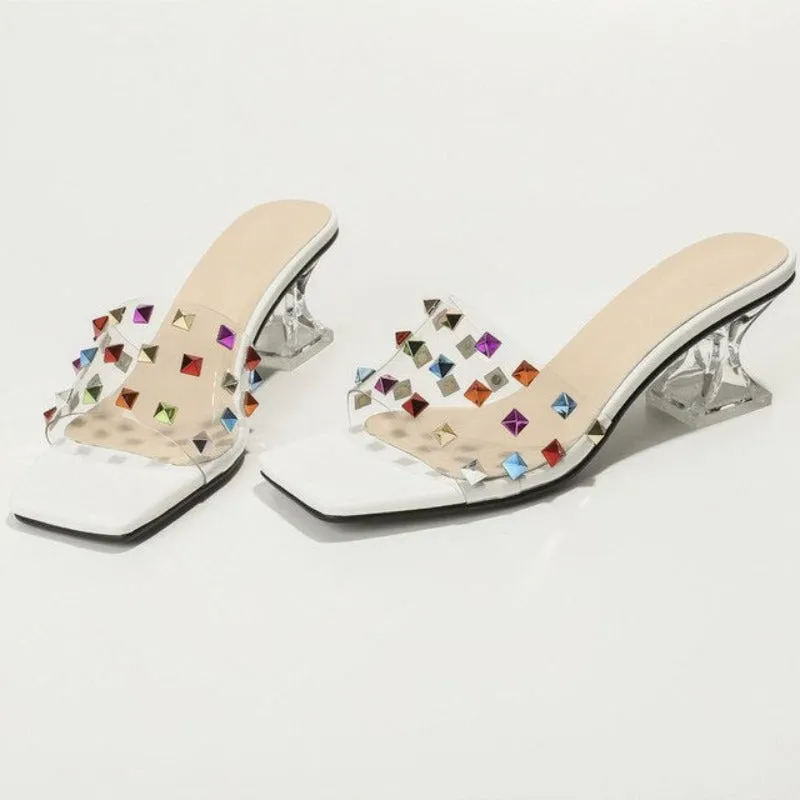 Transparent Thick Crystal Heeled