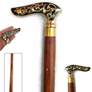 Walking Wooden Cane Antique Style Folding Walking Stick 36" Inches with Brass Handle for Men and Women