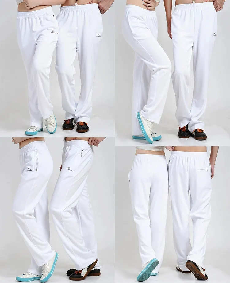 White Loose Square Dance Track Pants – Quick-Drying, Breathable, High-Waist Unisex Performance Wear