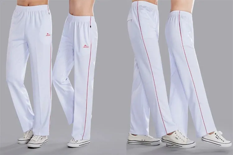 White Loose Square Dance Track Pants – Quick-Drying, Breathable, High-Waist Unisex Performance Wear