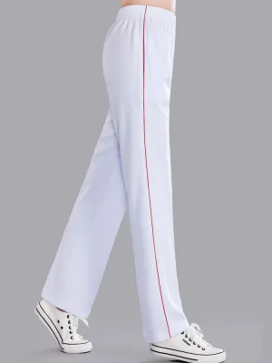 White Loose Square Dance Track Pants – Quick-Drying, Breathable, High-Waist Unisex Performance Wear