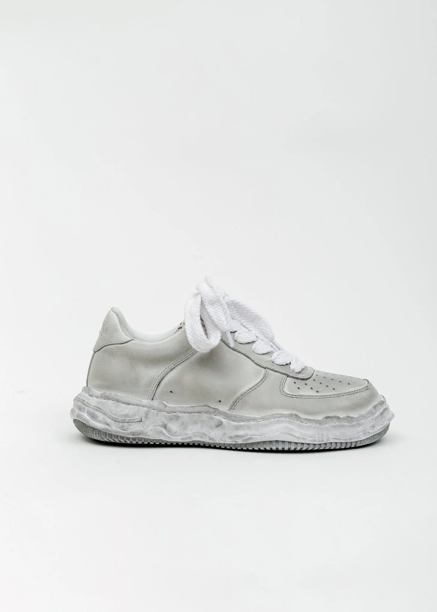 White Original Distressed Effect Sole Leather Sneaker (WAYNE LOW)