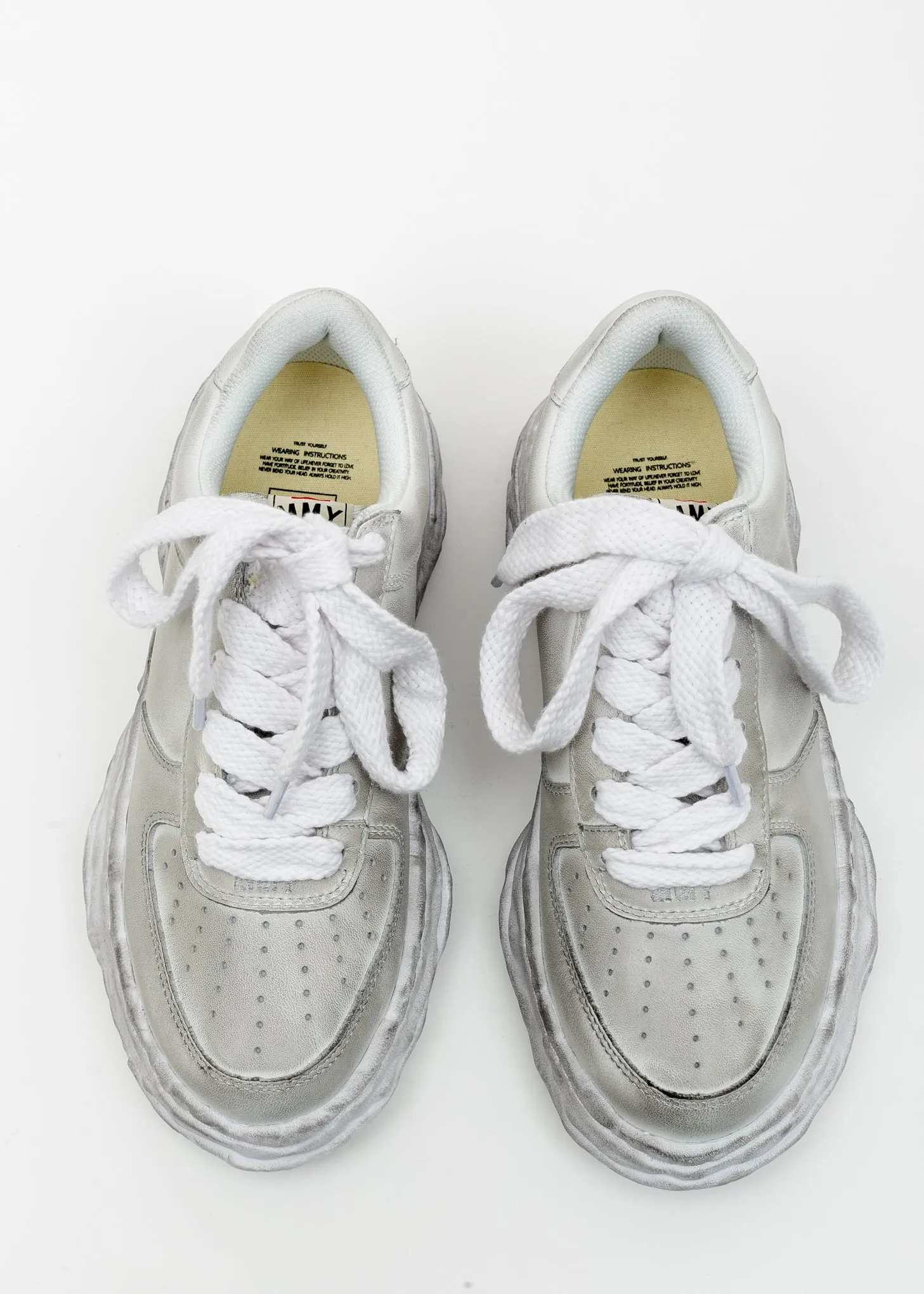White Original Distressed Effect Sole Leather Sneaker (WAYNE LOW)