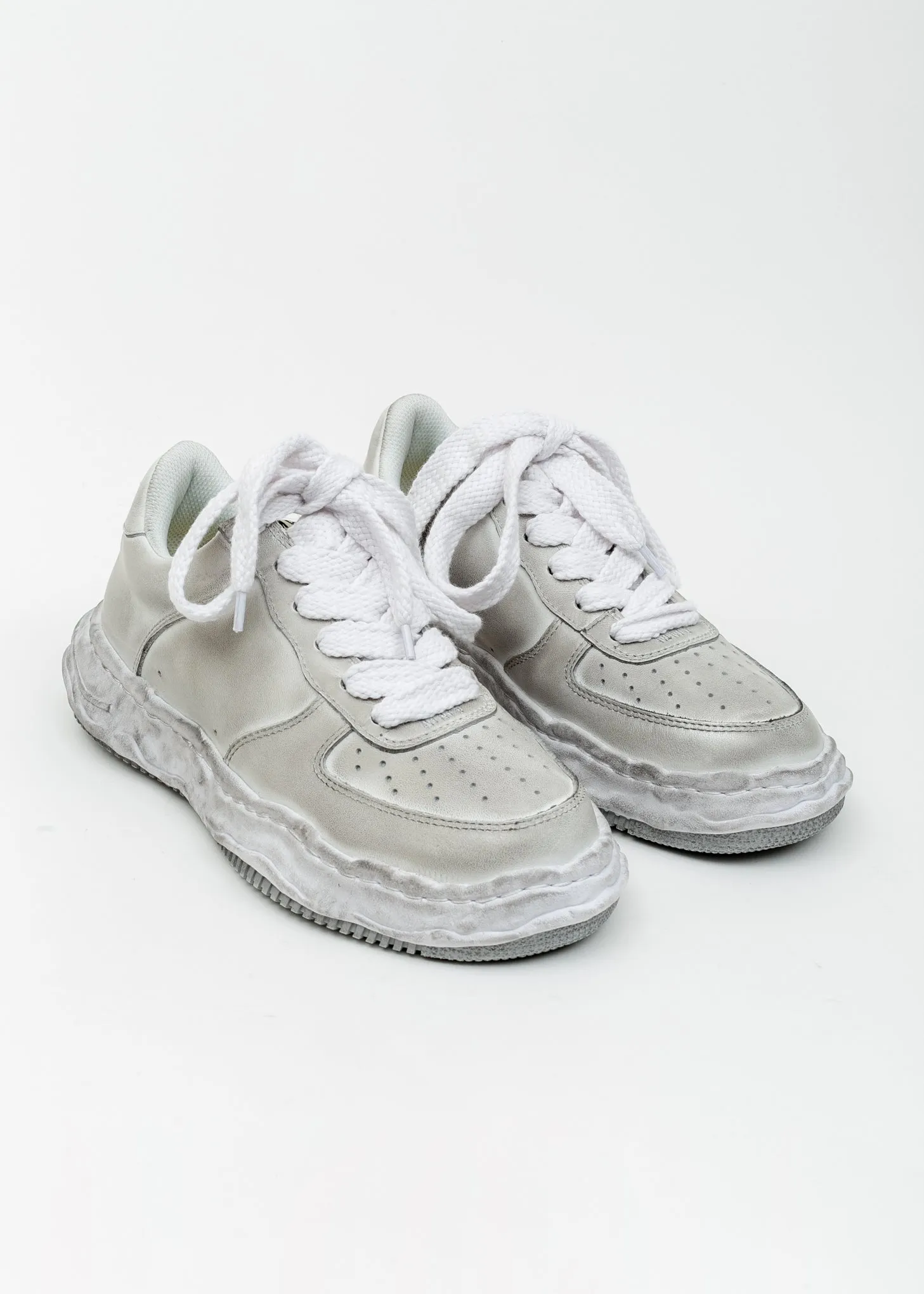 White Original Distressed Effect Sole Leather Sneaker (WAYNE LOW)