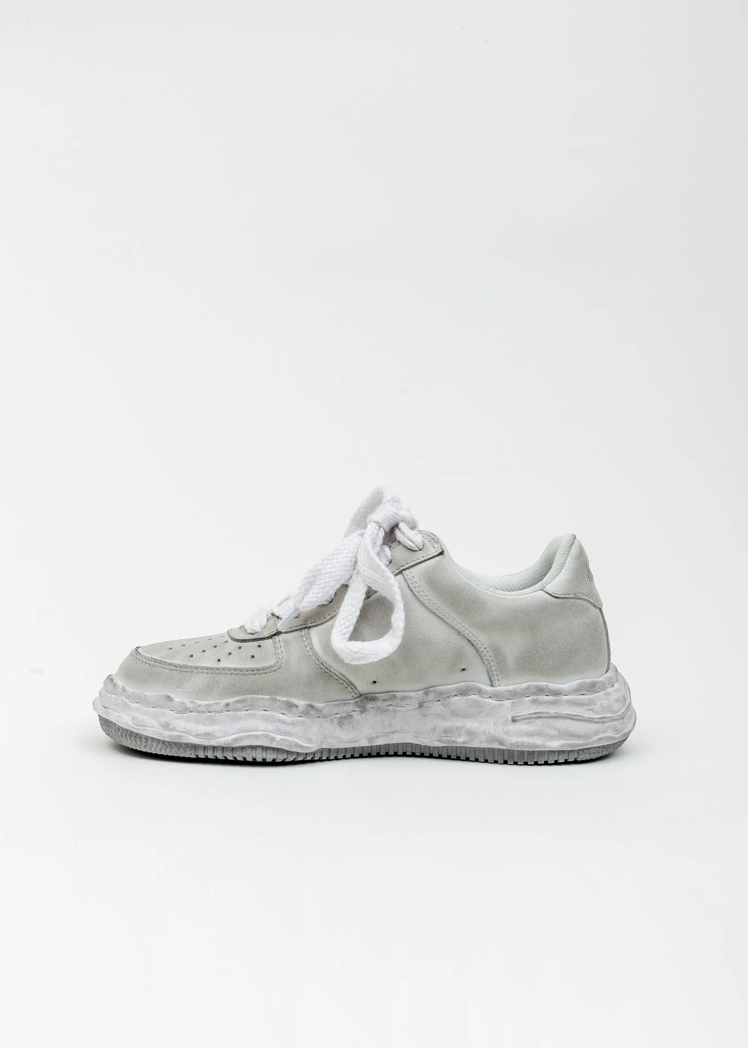White Original Distressed Effect Sole Leather Sneaker (WAYNE LOW)