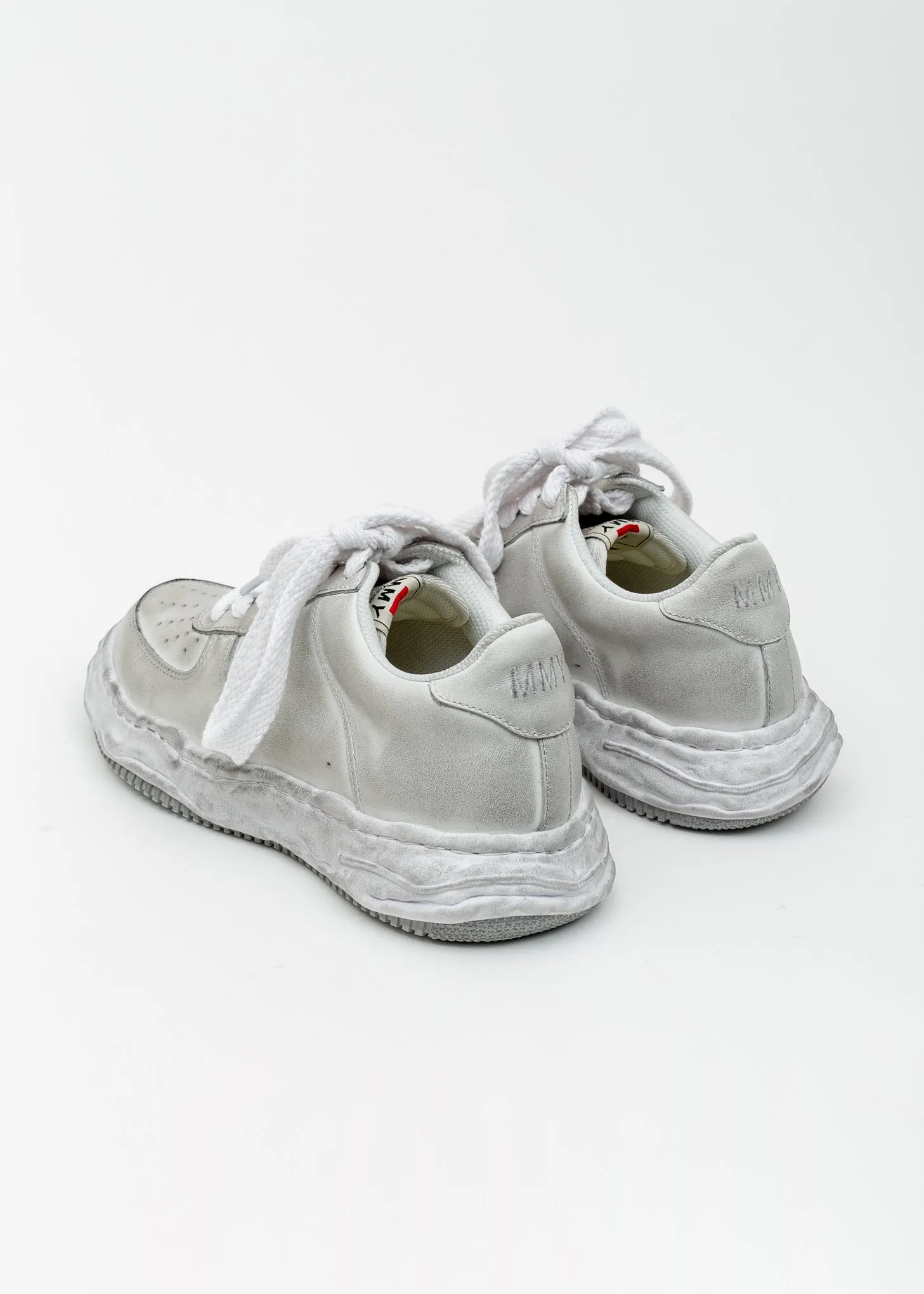 White Original Distressed Effect Sole Leather Sneaker (WAYNE LOW)