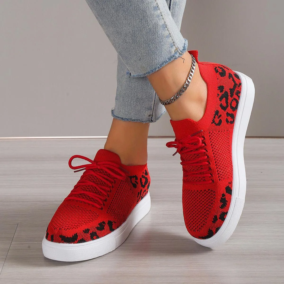 Wild Side Walk Lace-Up Leopard Flat Sneakers