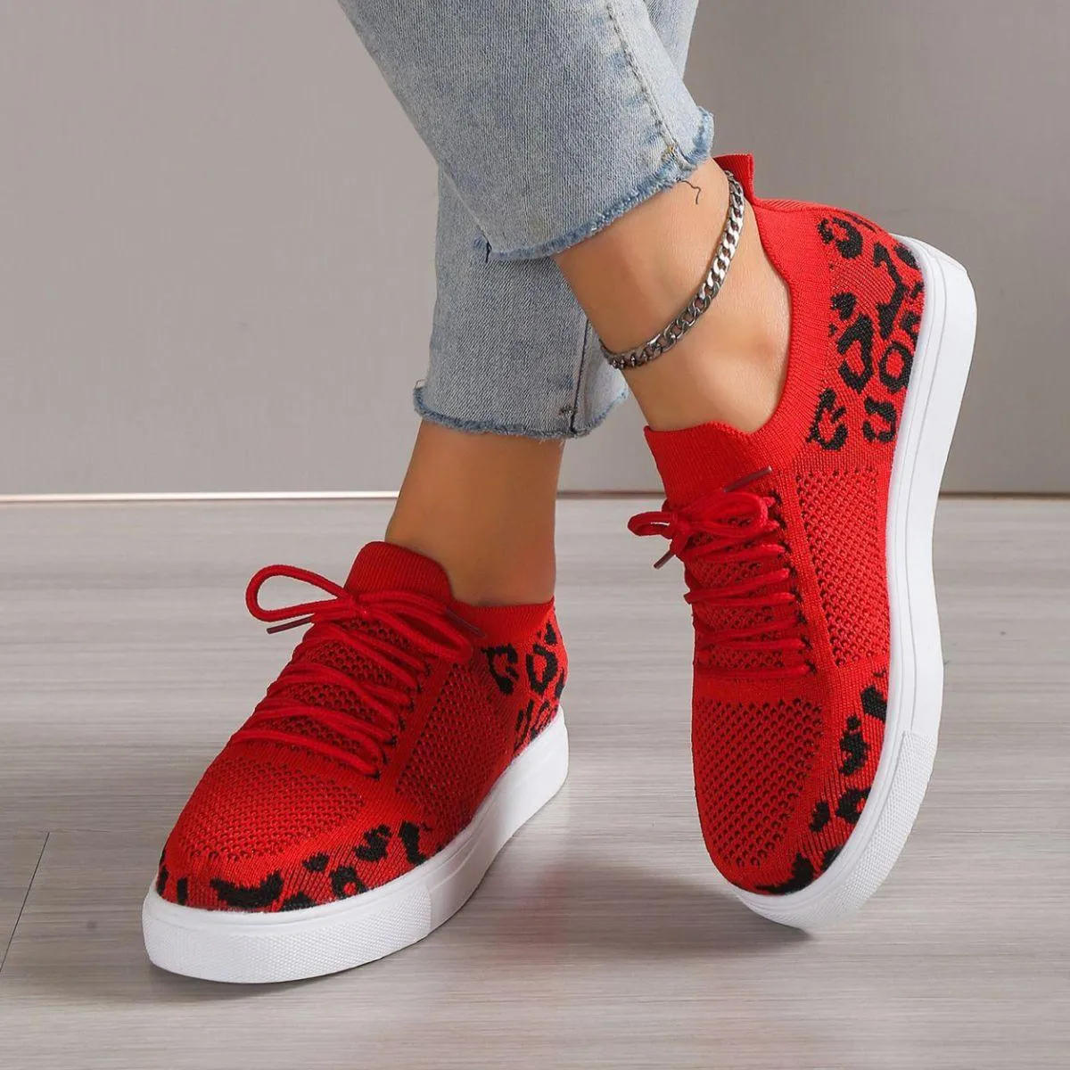 Wild Side Walk Lace-Up Leopard Flat Sneakers