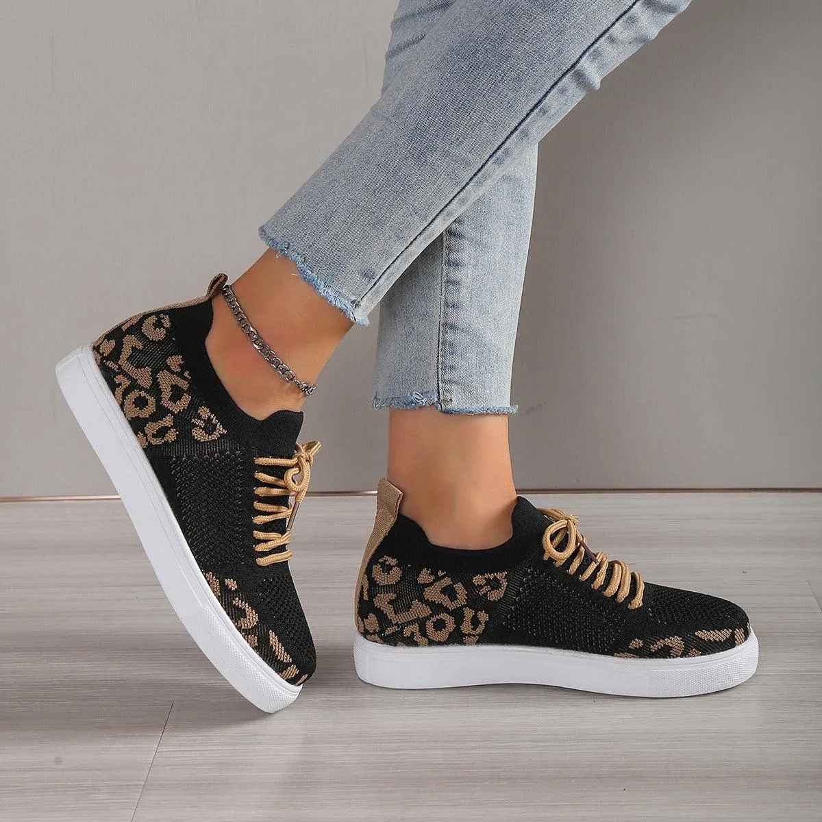 Wild Side Walk Lace-Up Leopard Flat Sneakers