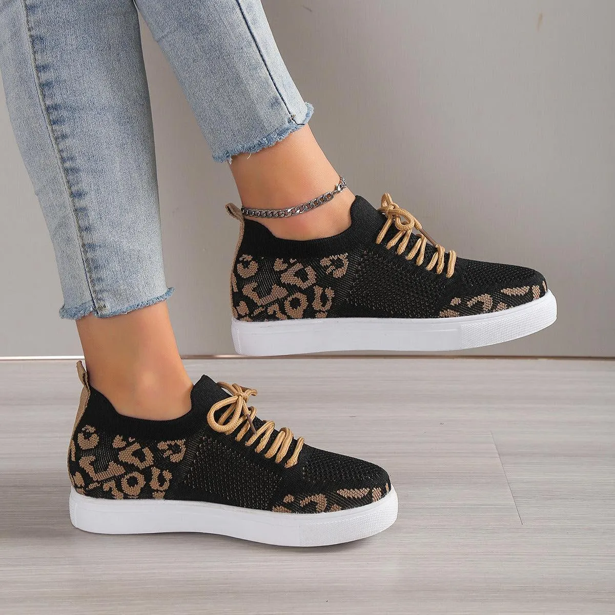 Wild Side Walk Lace-Up Leopard Flat Sneakers