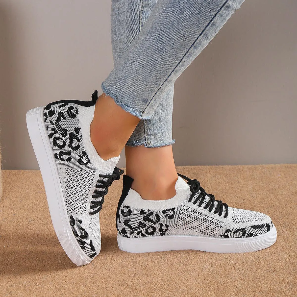 Wild Side Walk Lace-Up Leopard Flat Sneakers