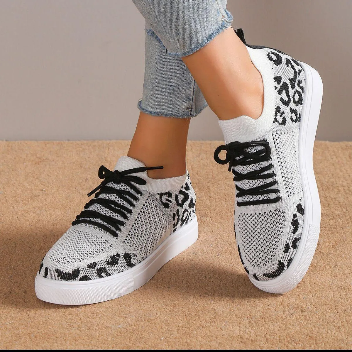Wild Side Walk Lace-Up Leopard Flat Sneakers