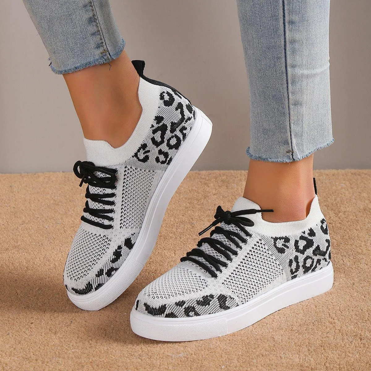 Wild Side Walk Lace-Up Leopard Flat Sneakers