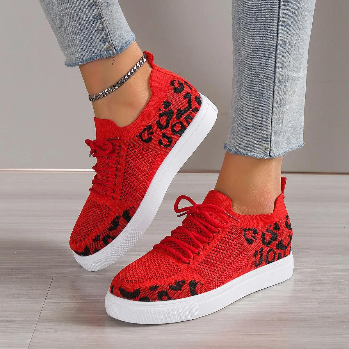 Wild Side Walk Lace-Up Leopard Flat Sneakers