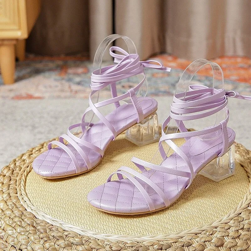 Women's Gladiator Cross-Tied Purple Heels
