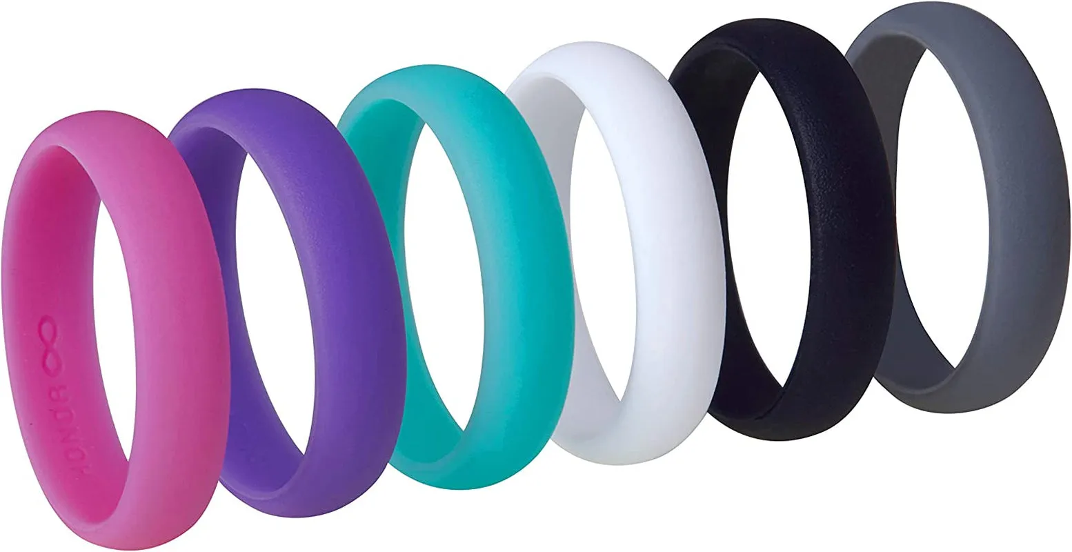 Womens Silicone Wedding Ring Band - 6 Ring Pack